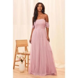 Lulus Moment Like This Lavender Tulle Off-the-Shoulder Maxi Dress M